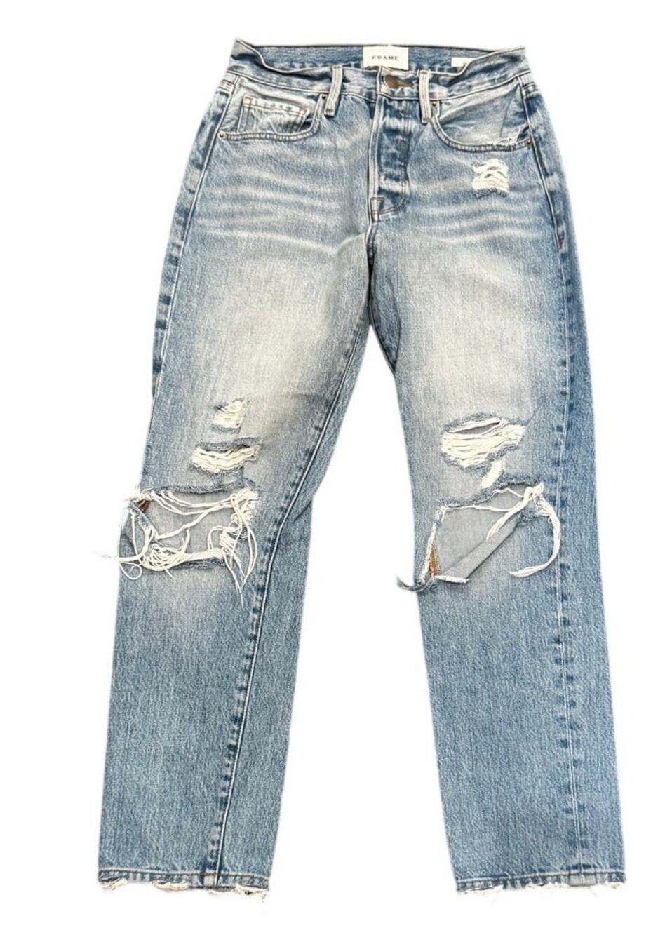FRAME Le Original Straight Leg Jeans in Zuma Bay Wash Distressed Knees Size 26